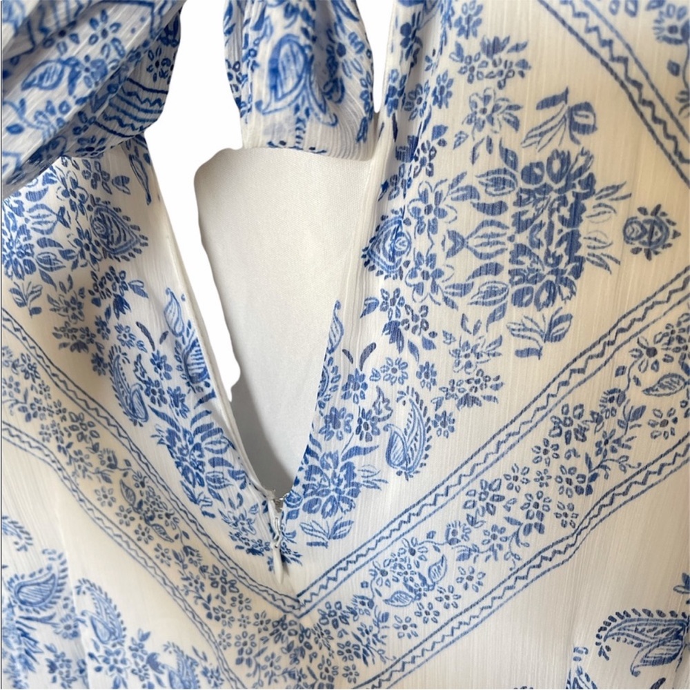 Calvin Klein mock neck tie-Blue and White Sleeveless Dress - Picture 4 of 7